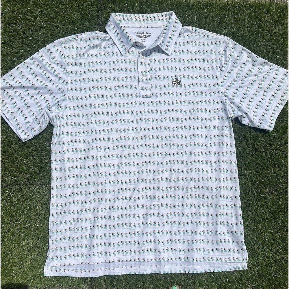 Straight Down Performance Men's Polo, Hula Girls, Aloha Is Calling, Size XL